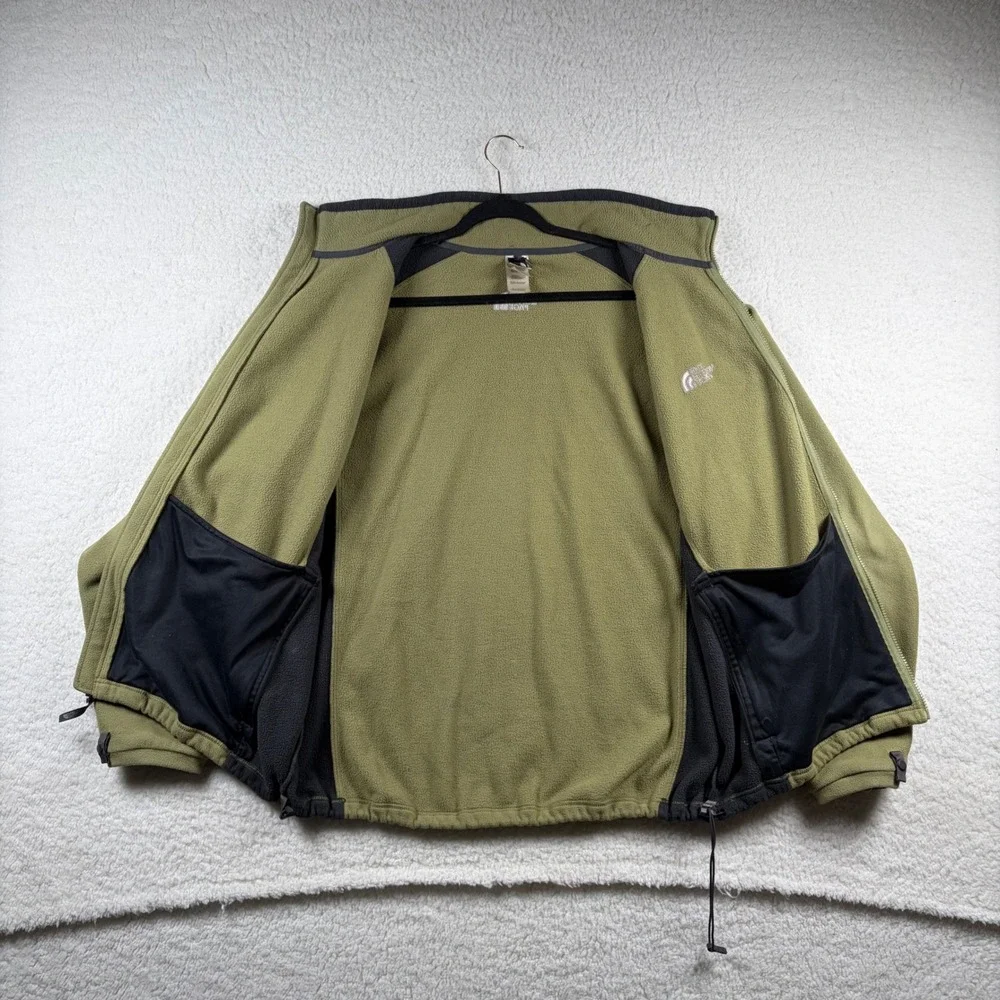 The North Face Mens XL Full Zip Thermal Fleece Jacket Olive Green Gray Hiking